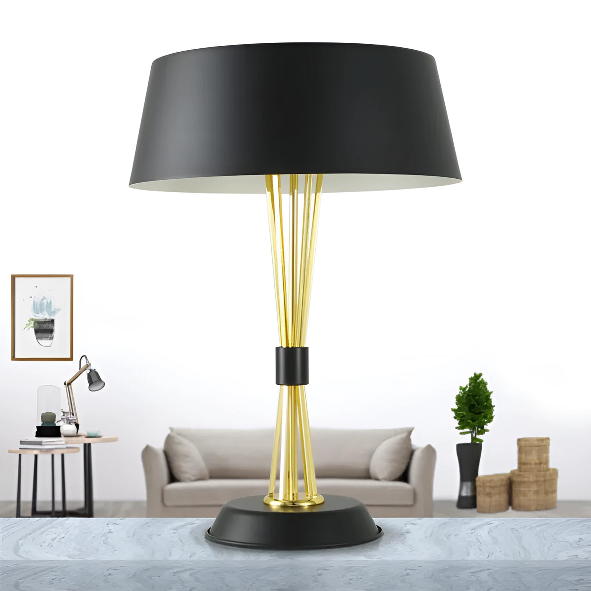 Iron table lamp with metal lampholder, LED light source, 35 x 66cm, Black or White, 220V