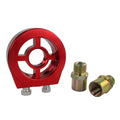 Universal oil pressure gauge adapter in aluminium alloy showing available colour options: red, blue, black, gold, silver.