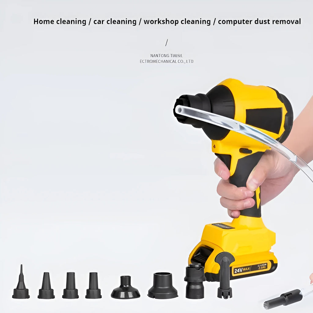 Yellow handheld lithium battery dust blower and pump gun for office and household cleaning