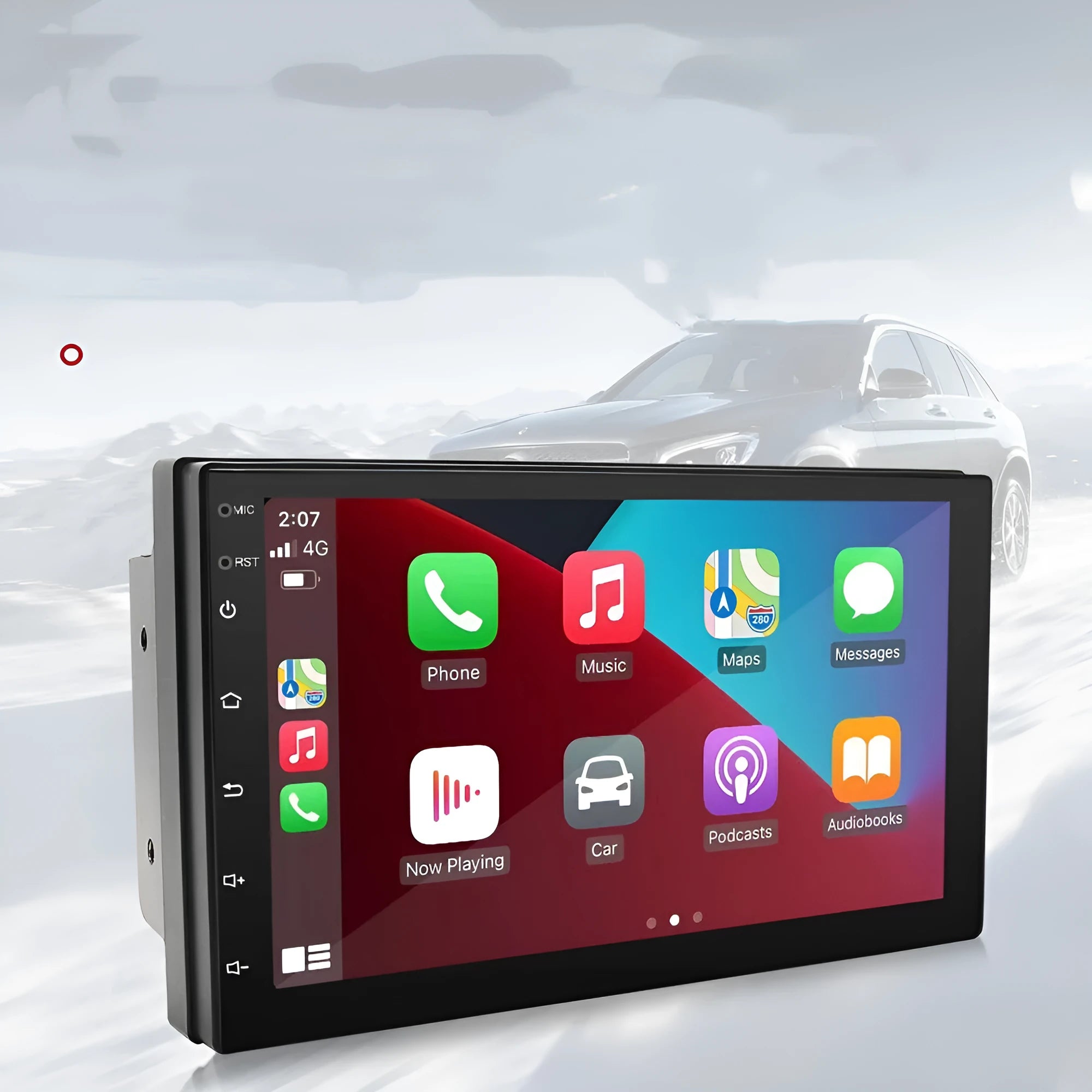 Universal black car MP5 player with 7-inch screen showing GPS navigation display