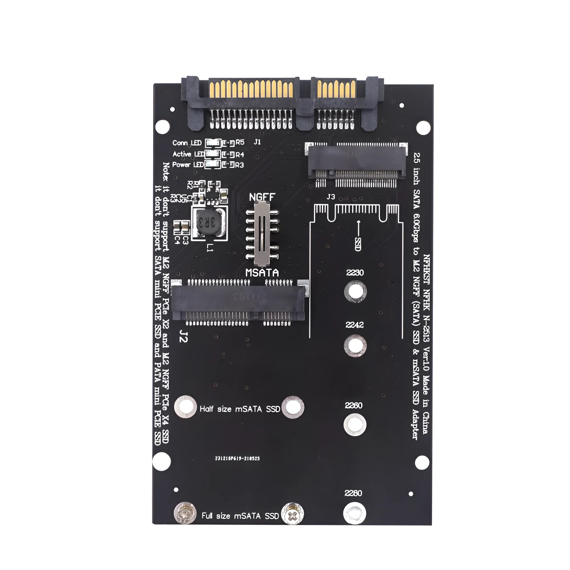 Black and blue SATA3 to M.2 NGFF MSATA SSD adapter card on a white background.