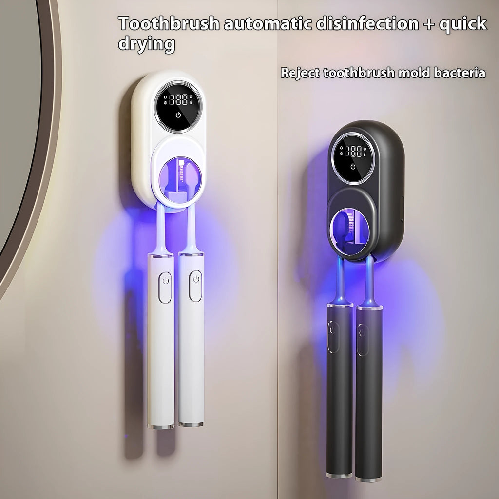 White electric wall-mounted rack with UV light for drying and sterilising kitchen utensils