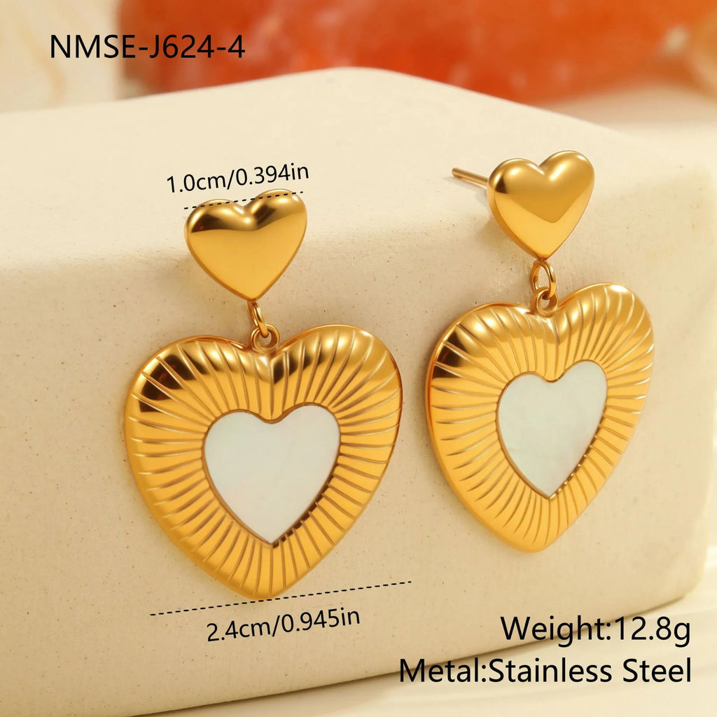 Gold electroplated heart-shaped stainless steel earrings with 18K finish for women