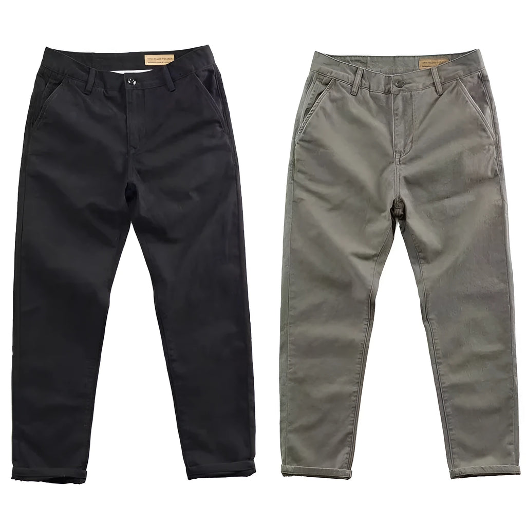 Men's slim straight-leg casual trousers in micro elastic fabric available in four colours