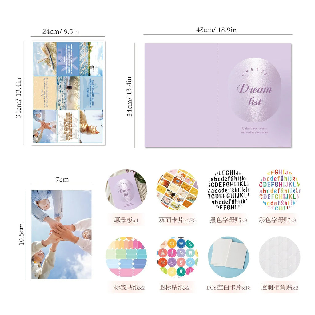 Inspirational dream cut letter sticker vision board book suit, paper, five colour options for goal setting