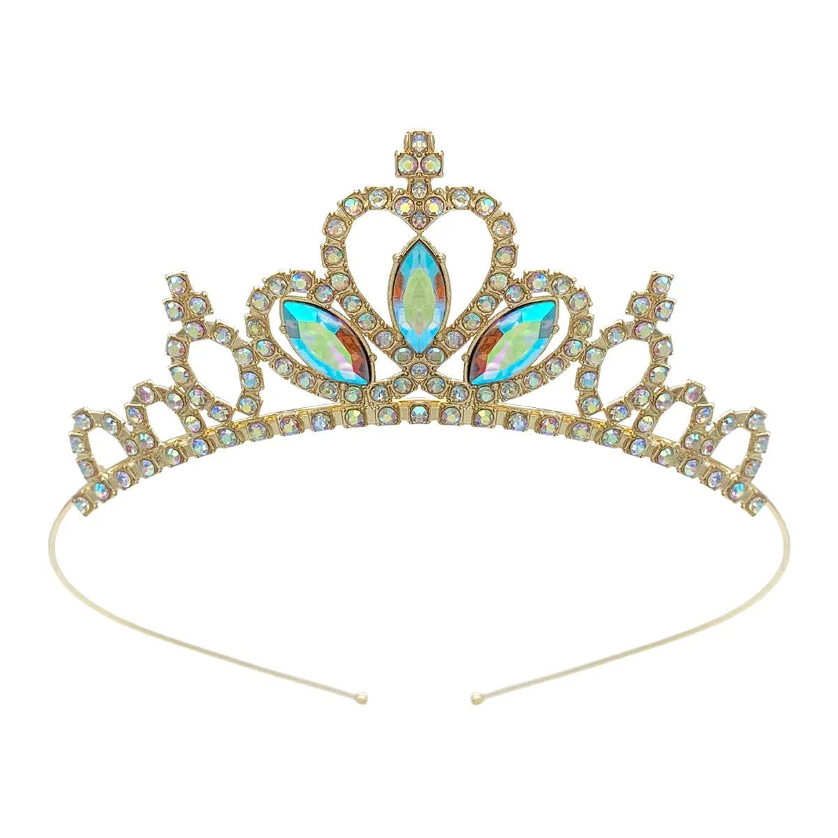 Girl's electroplated alloy princess crown headdress in gold and silver colour variations for birthday parties