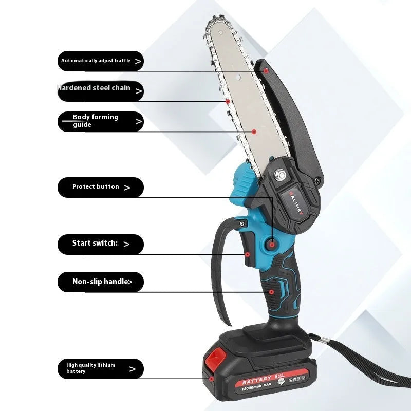 6-inch rechargeable electric chainsaw with dual battery and plastic box, 600W portable cordless saw