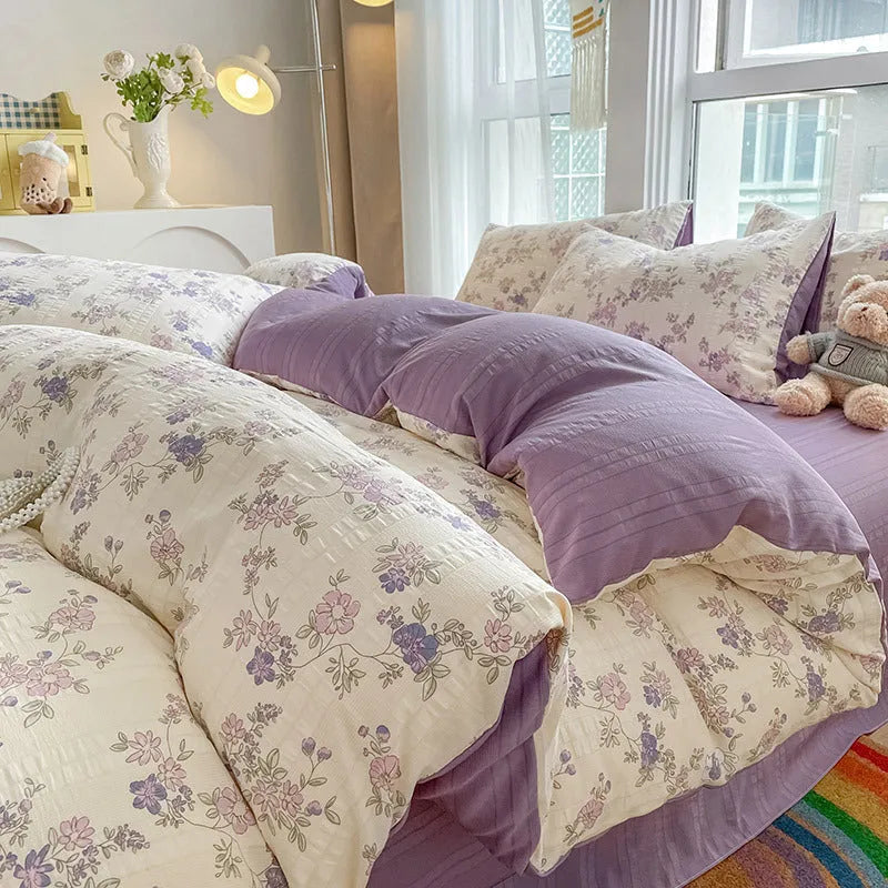 Chemical fibre bed sheet set with aerobic jacquard cloud yarn cotton in Butterfly Dance rose colour