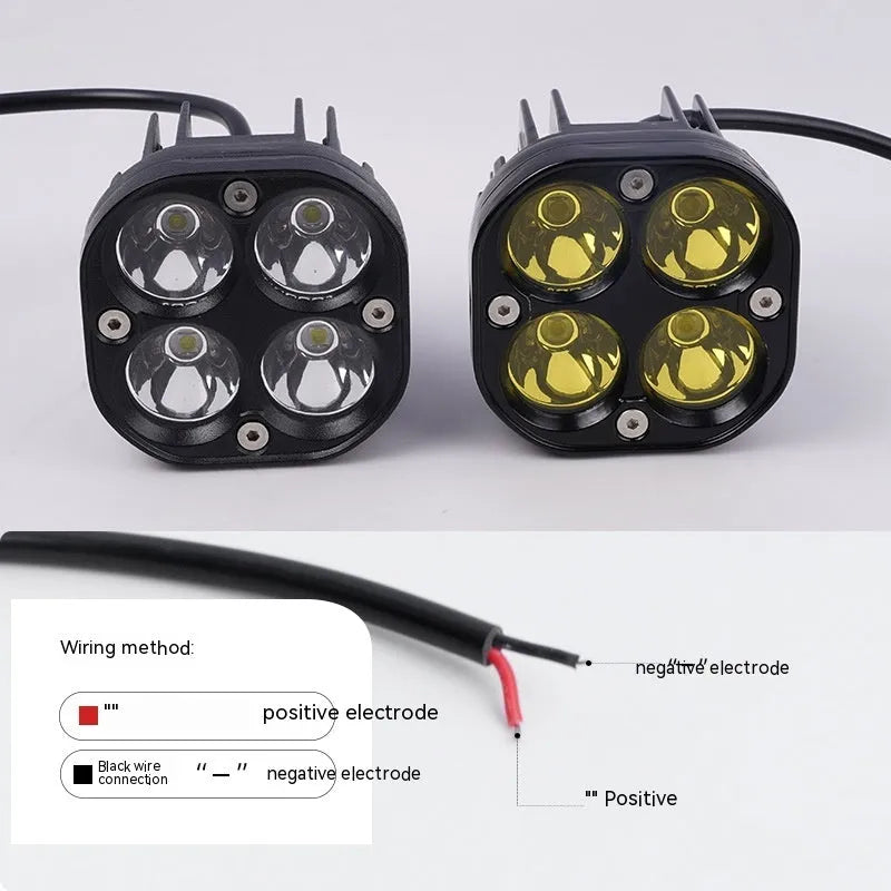 Four-eye headlight with aluminium base plate for motorcycle and car modification