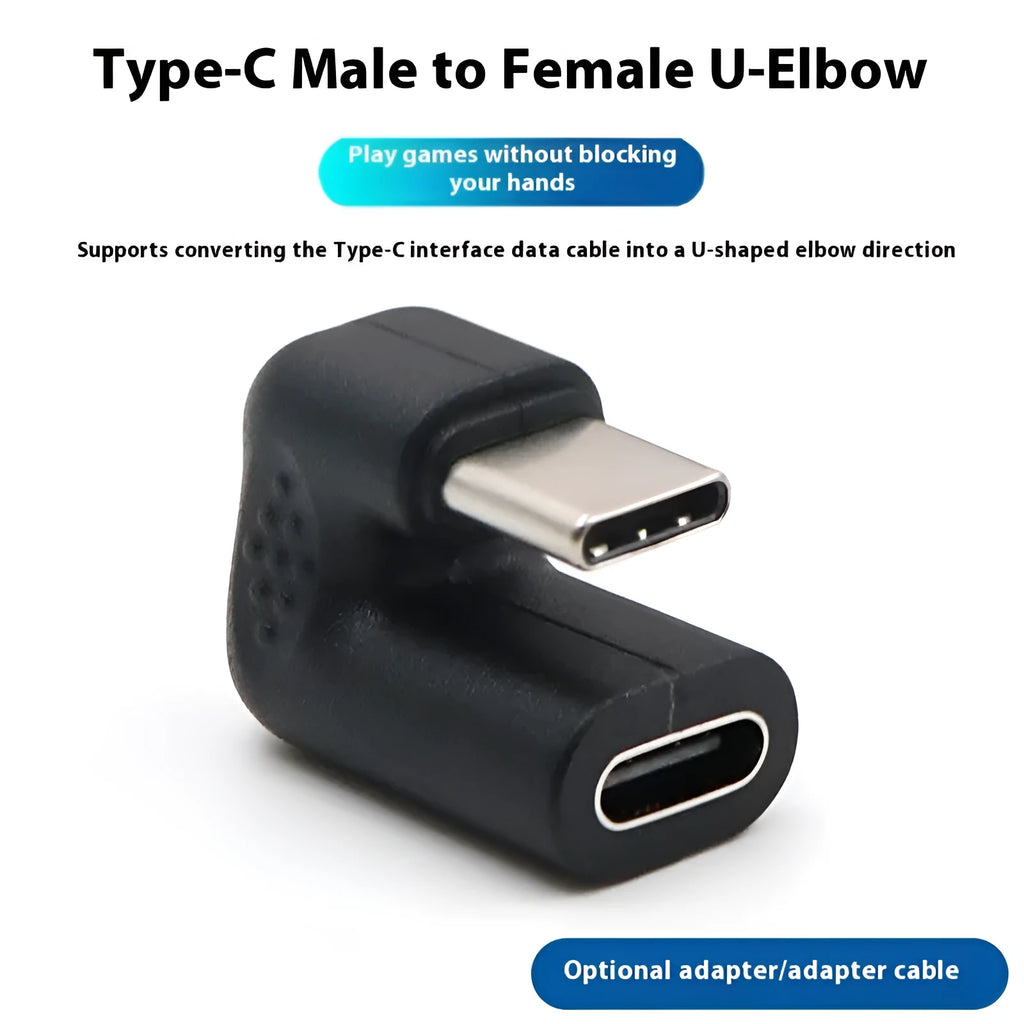 Right-angle USB male to female adapter cable with U-bend design on white background.