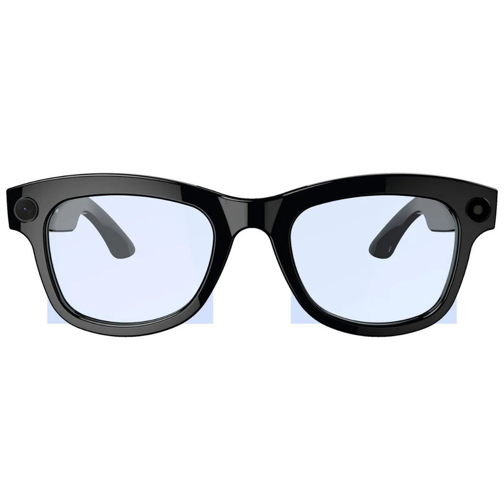 AI translation intelligent video glasses with HD camera in black and transparent lens options on a PC ABS frame.
