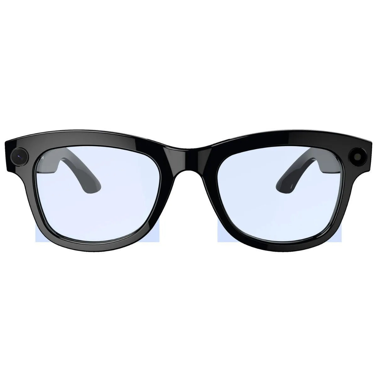 AI translation intelligent video glasses with HD camera in black and transparent lens options on a PC ABS frame.