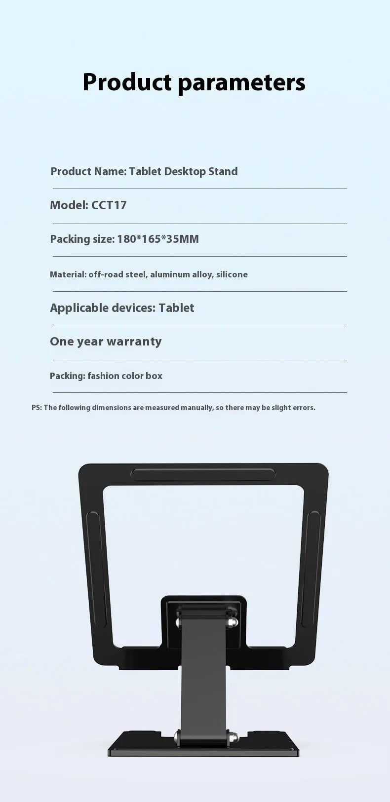 Flat desktop multi-angle foldable rotating metal bracket for notebook laptop stand in black