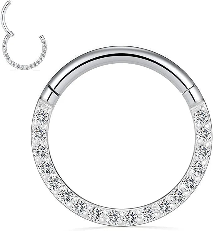 Stainless steel seamless nose ring showing colour options: black, gold, rose gold, and steel.