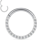 Stainless steel seamless nose ring showing colour options: black, gold, rose gold, and steel.