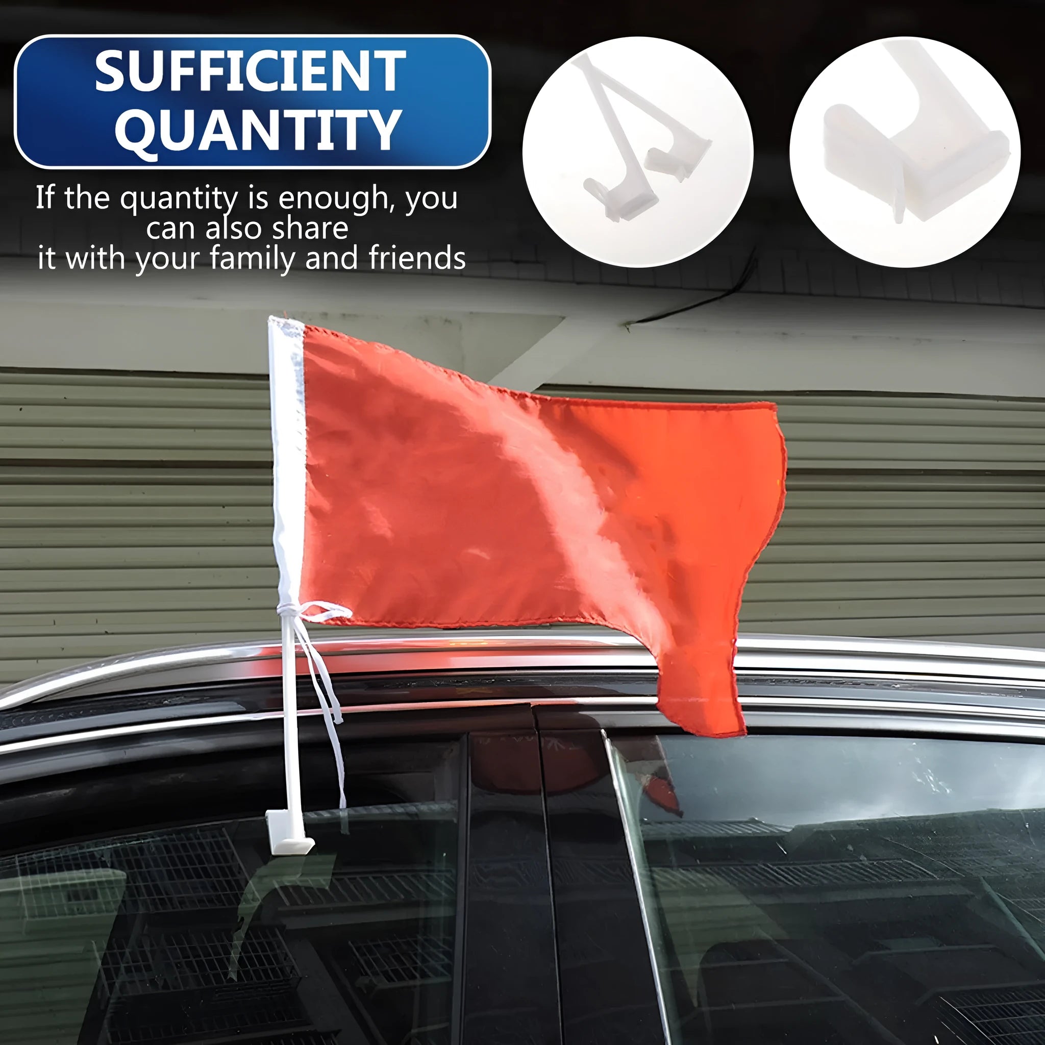 10 white PP plastic car window flag pole holders and mount clips on a plain background.