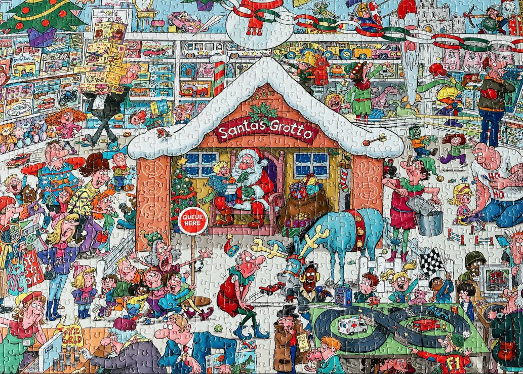 1000 piece shaped jigsaw puzzle made from paper, 70 x 50cm finished size, Christmas shop design