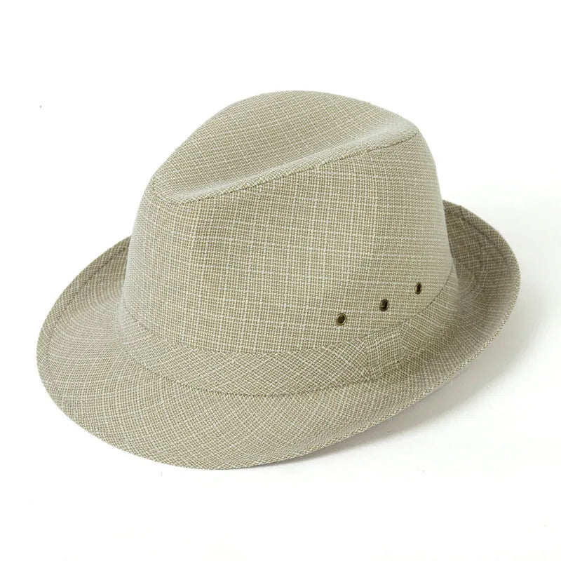 Classic brown fedora hat with structured crown and wide brim on a wooden stand
