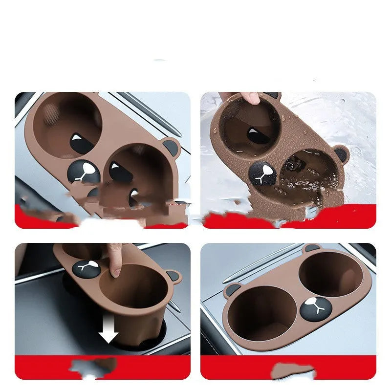 Silicone cup holder limiter for car centre console in grey, tan, and pink colour options