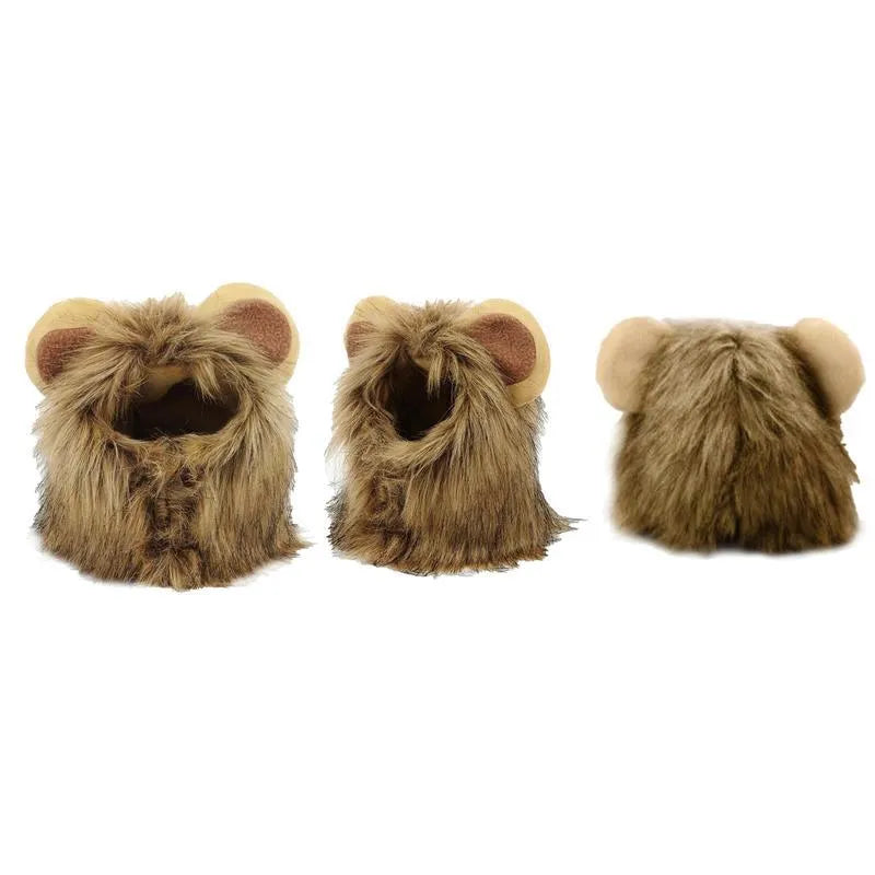 Lion mane wig for cats on pet with adjustable band and artificial hair