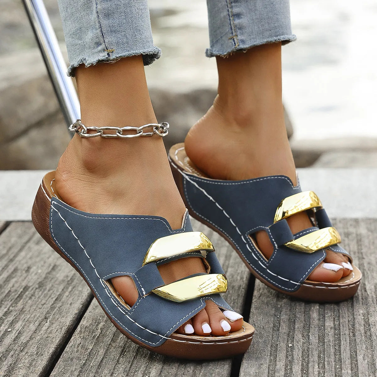 Roman style platform flip-flop sandals in four colours with artificial PU upper and rubber sole