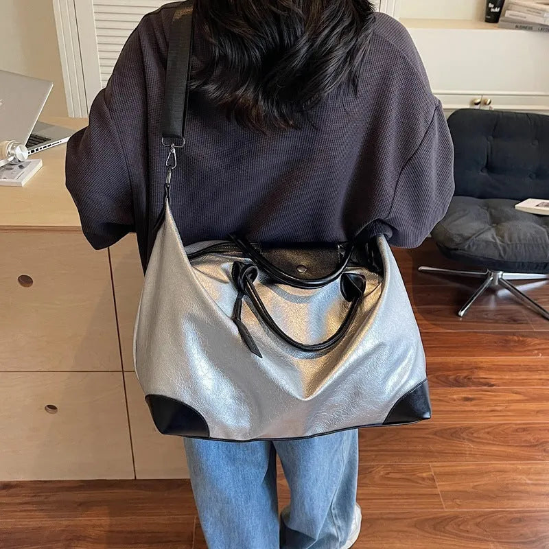 Large Capacity Hand-carrying Short Travel Travel Bag For Women PU Material Breathable Ultra-light Wear-resistant Burden-reducing 36-55L Black Silver