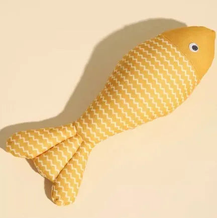 Catnip fish cat toy in yellow, red, or blue colour options for feline boredom relief