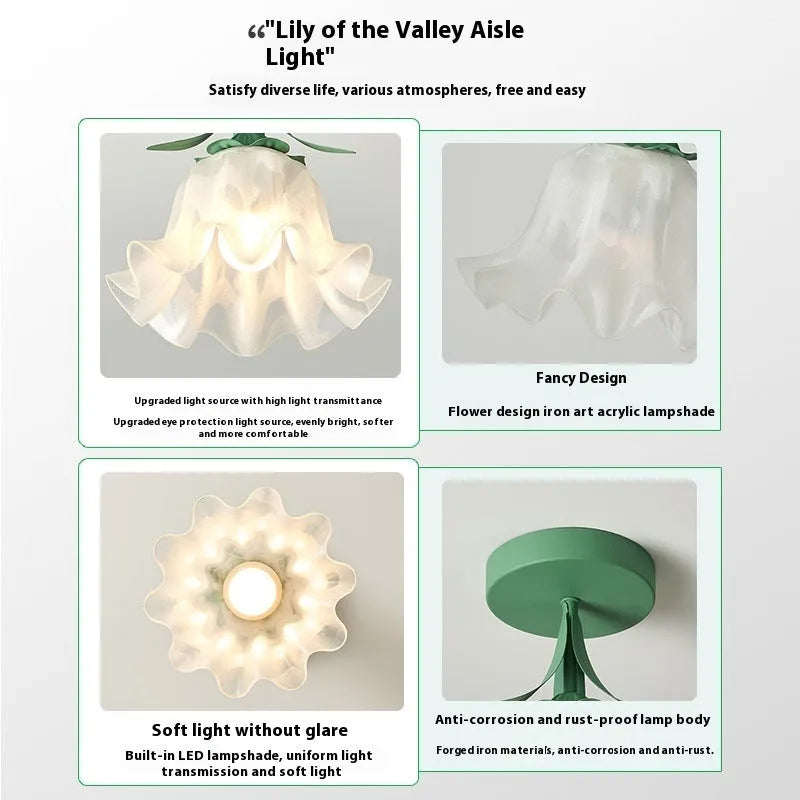 Cream coloured Linglan flower inspired corridor wall light with modern simple design on a white background.