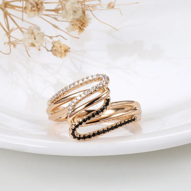 Women's micro-inlaid zircon ring with electroplated copper finish in WK2230 colour
