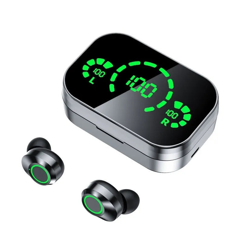 YD03 wireless TWS headset with smart digital display, breathing light, graphene diaphragm, and charging compartment