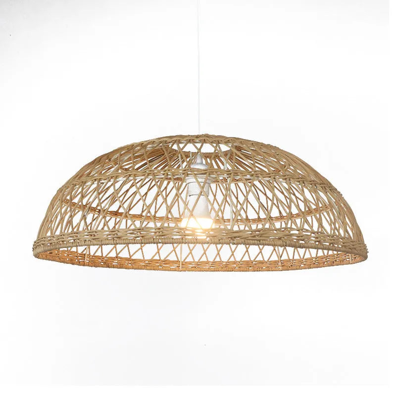 Handwoven bamboo chandelier lampshade 60cm diameter natural colour with open weave pattern