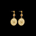 Set of three geometric earring pairs: stainless steel star, eye, and shell sun designs.