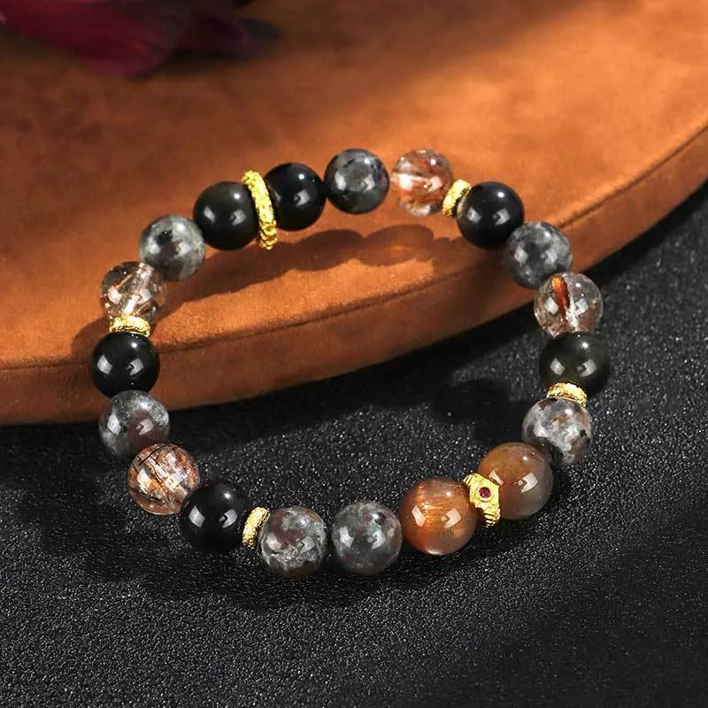 Hand-crafted black Sunstone flame stone Wukong bracelet for women and men