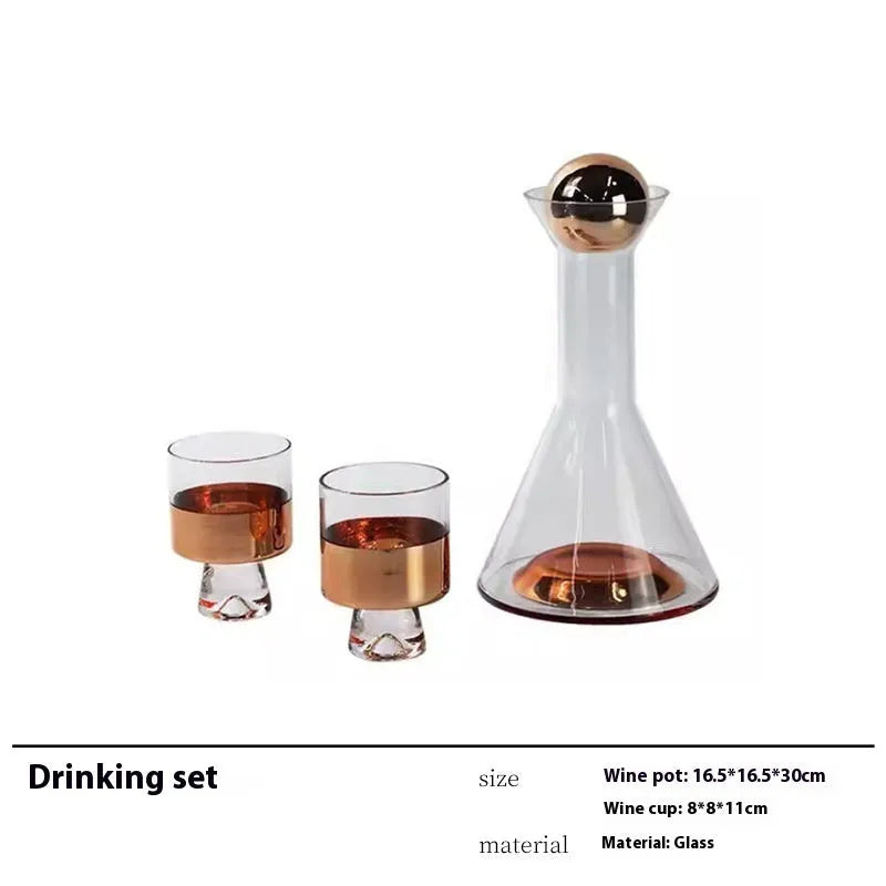 Glass wine accessory set with ice bucket, plates, whisky bottles and stainless steel ornaments in modern simple style