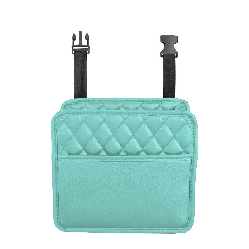 25cm square car hanging storage bag in leather-style material with hanging strap