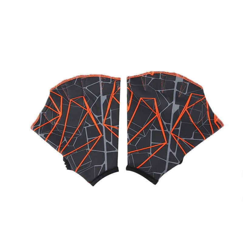 Green print duck foot webbed swimming glove for outdoor water training.