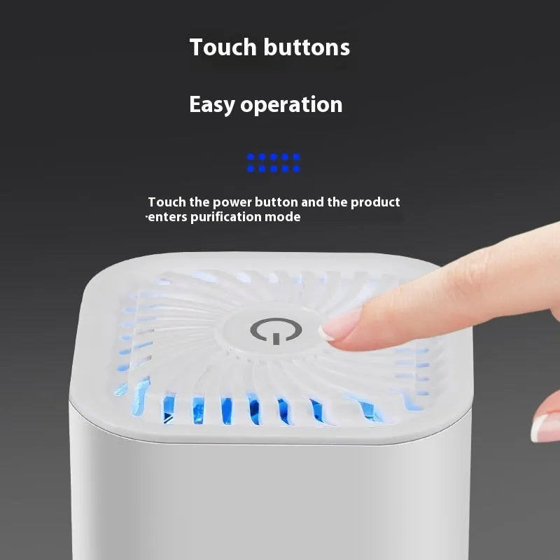 Mini USB air purifier in black or white for spaces under 10 square metres