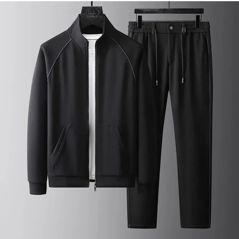 Men's stand collar sports suit set in slim fit with coat and trousers
