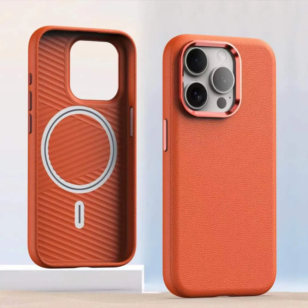 Plain leather magnetic phone case in black suitable for iPhone 12 to 15 series