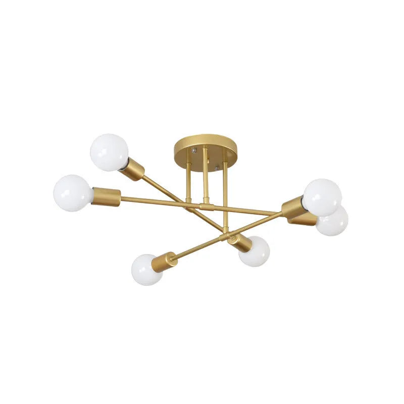 6 head iron ceiling light, 700mm diameter, black gold LED chandelier for living room and dining room