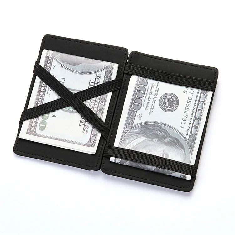 PU leather Magic Wallet in multiple colours, showing flip card holder and zipper coin compartment.