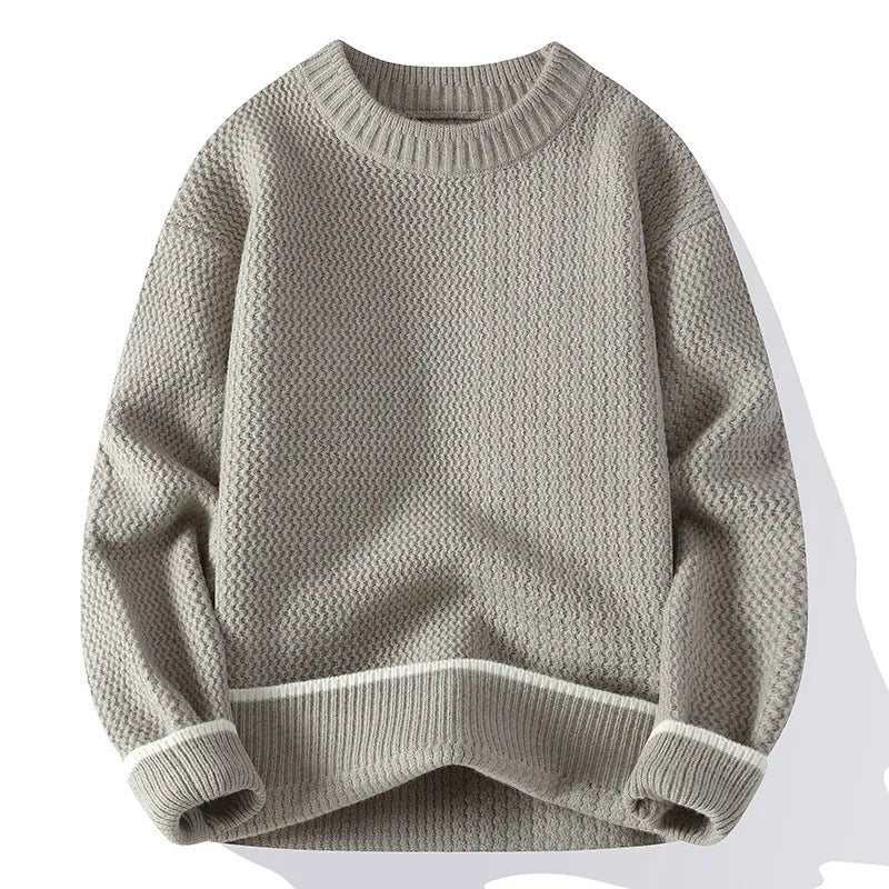 Men's grey loose fit round neck knitwear pullover sweater long sleeves
