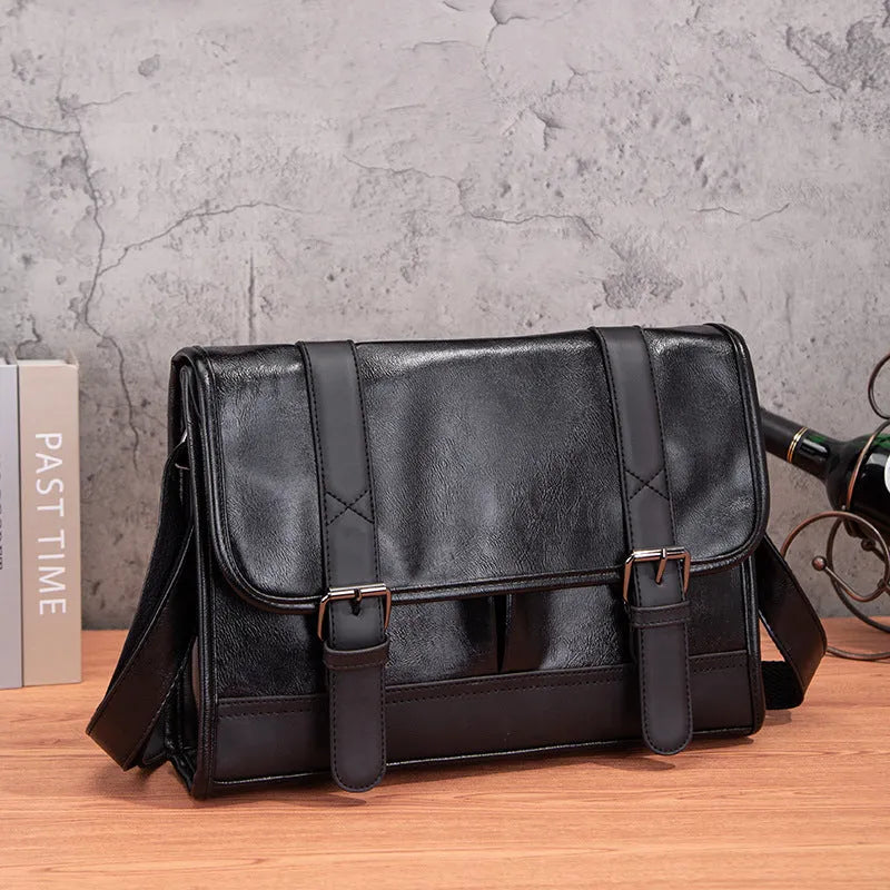 Black Korean style men's anti-theft commuter backpack made from PU material