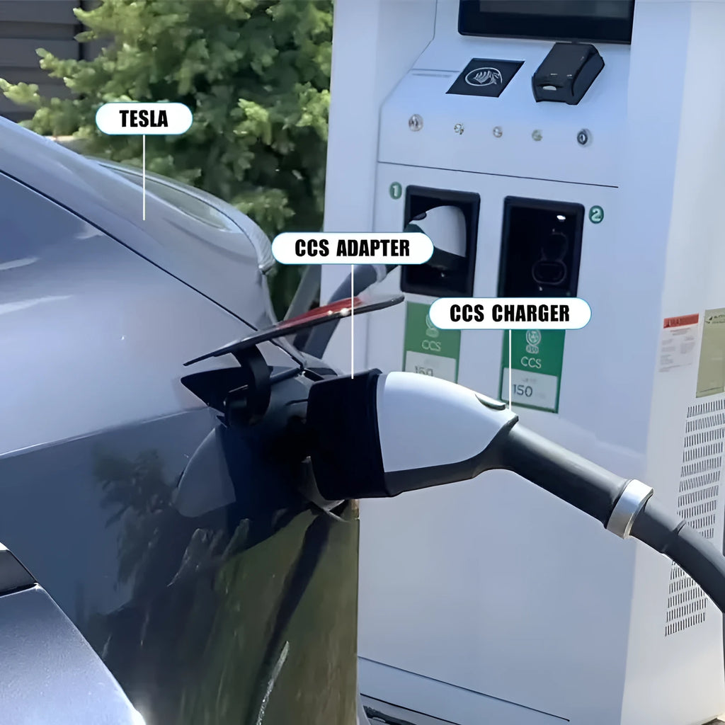 Black Tesla charging plug conversion adapter with PC+nylon shell.