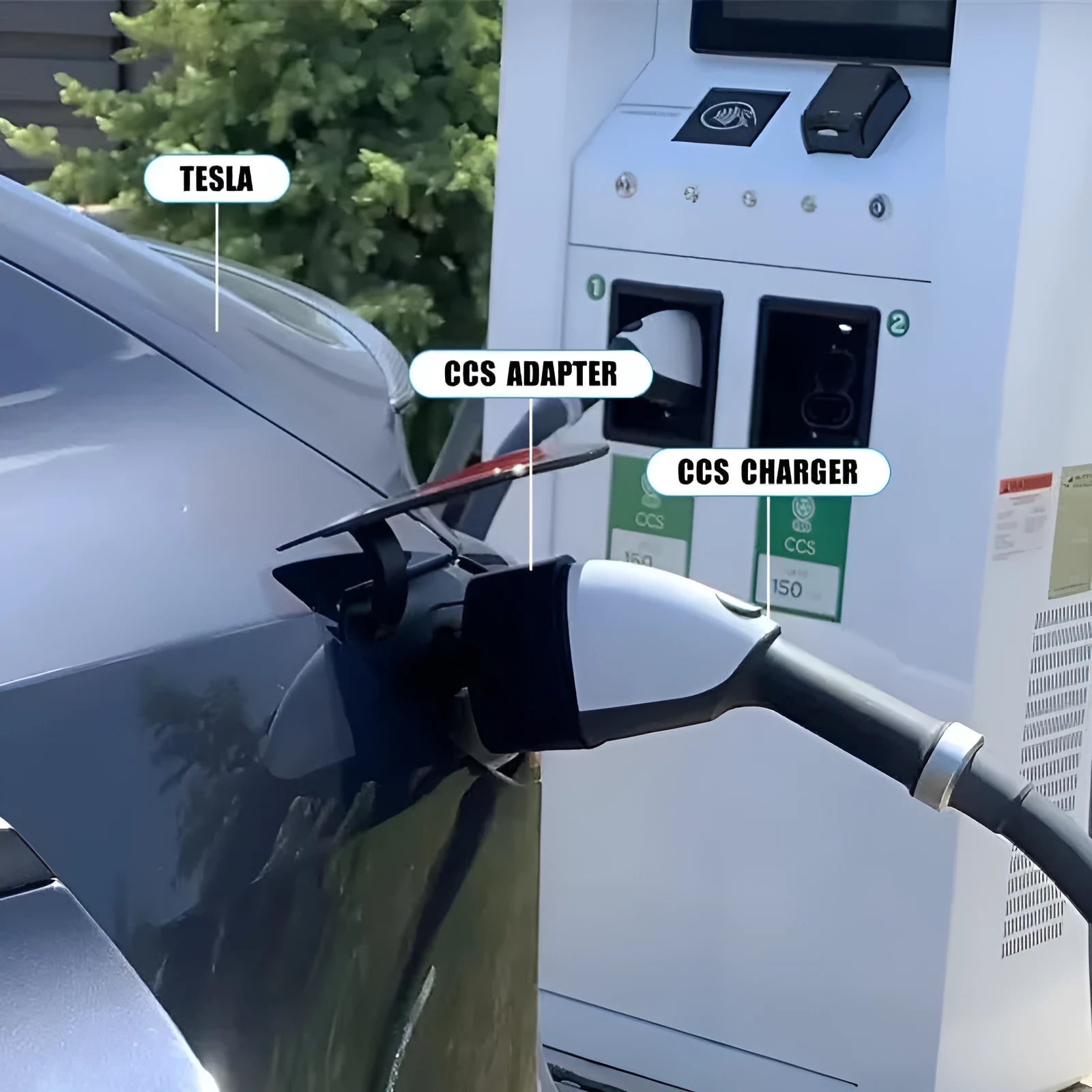 Black Tesla charging plug conversion adapter with PC+nylon shell.