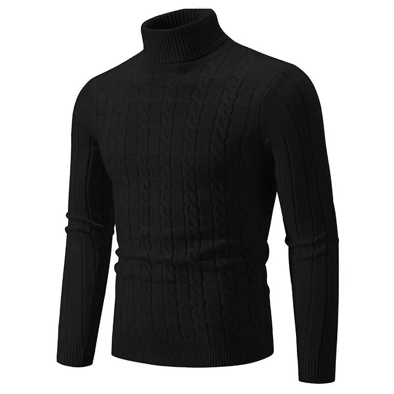 Men's slim twist turtleneck pullover sweater in chenille spandex fabric