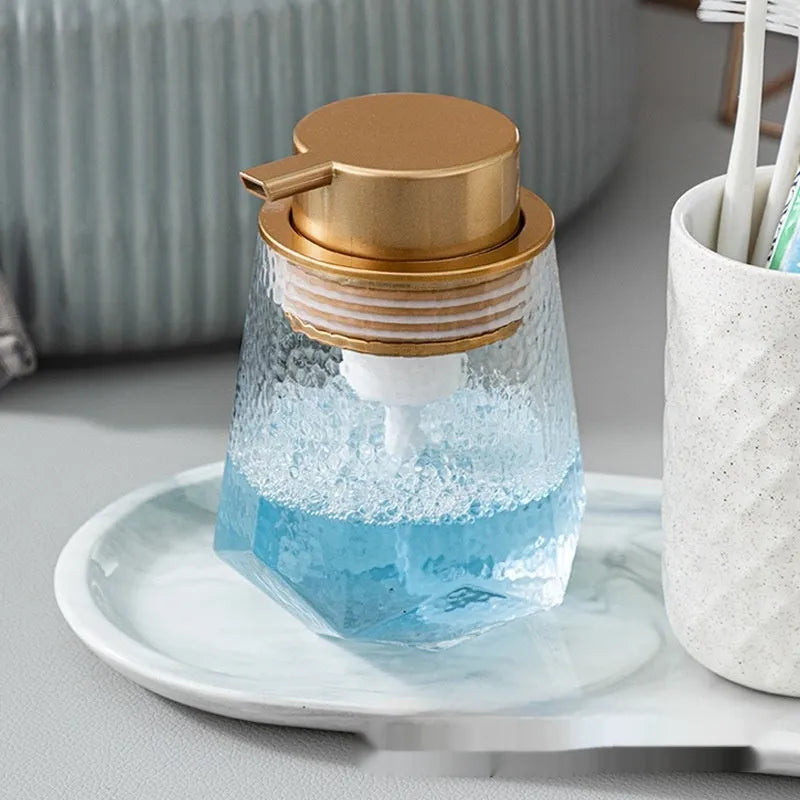 ABS plastic foam pump dispenser for facial cleansers with large pump head in metallic finish