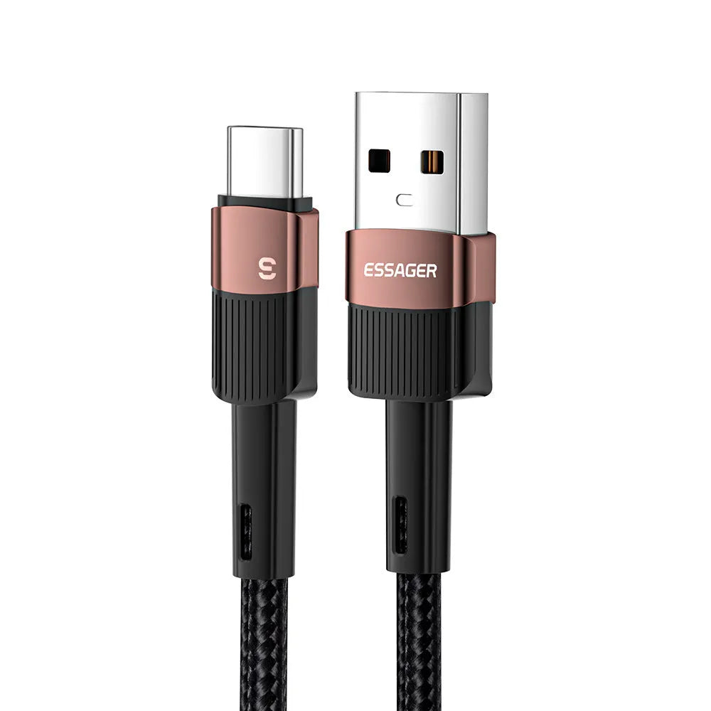 6A super fast charge data cable with braided thread and aluminium alloy connectors in black