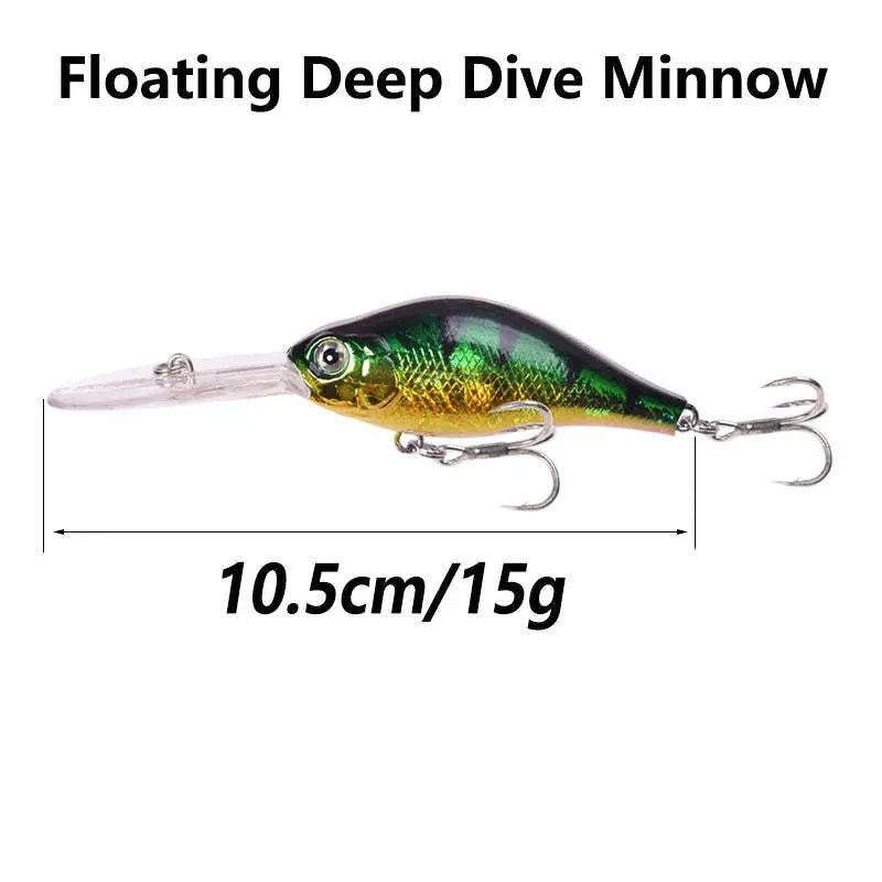 Little Fat Man deep diving minnow fishing lure with long lip, showing colour options.
