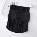 Nylon belly band waist trainer for tummy control and postpartum support, shown in black.